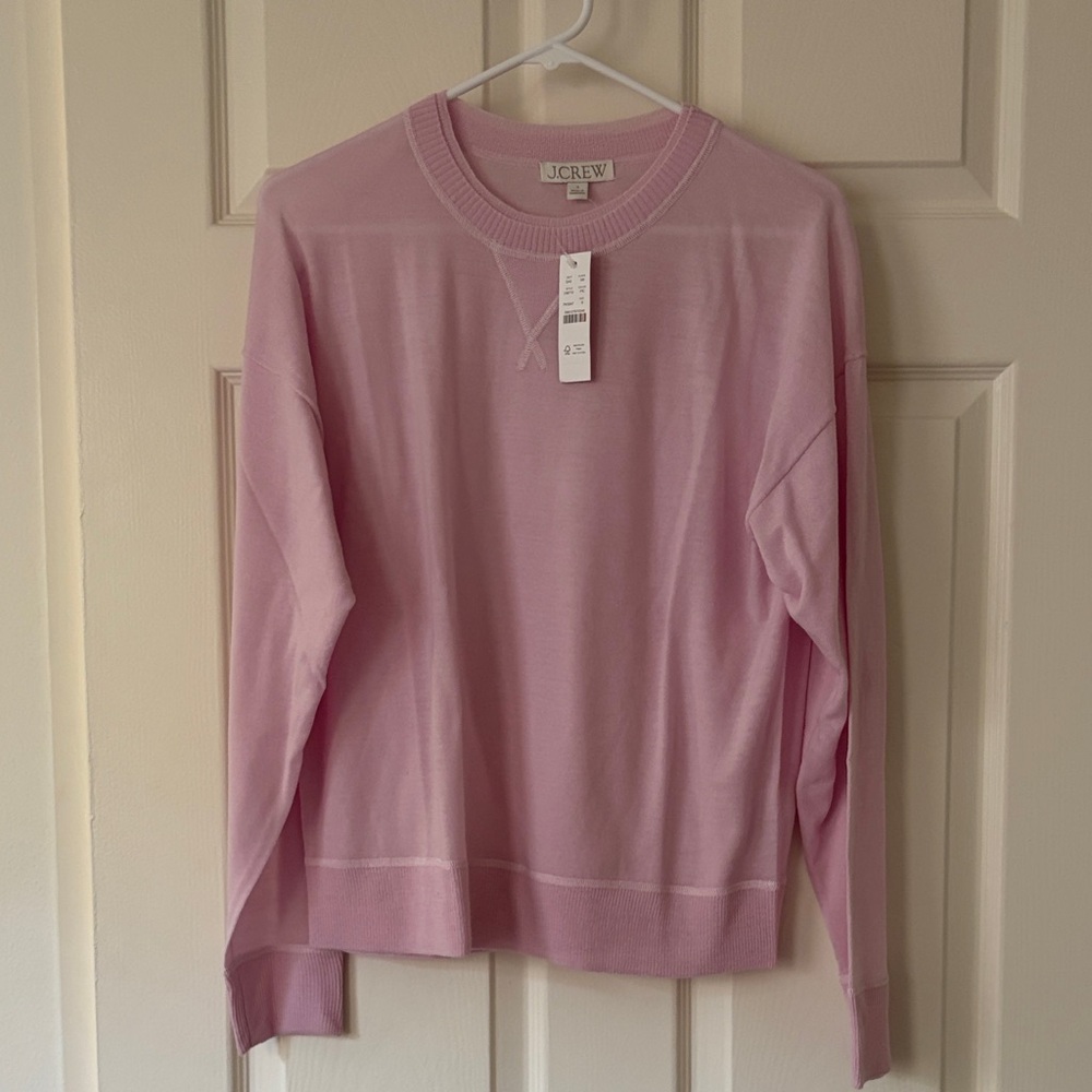 NWT! J. Crew Light Pastel Pink Oversize 100% Merino Wool Crewneck Sweater - Picture 2 of 5
